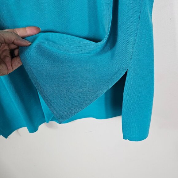 Ming Wang Turquoise Sleeveless Tank Top 1X Office Career Side Slit Knit Shell - Picture 3 of 8